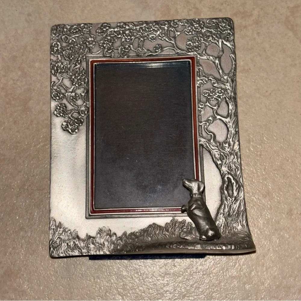 Vintage 1987 Pewter Weiner Dog and Tree Picture Frame